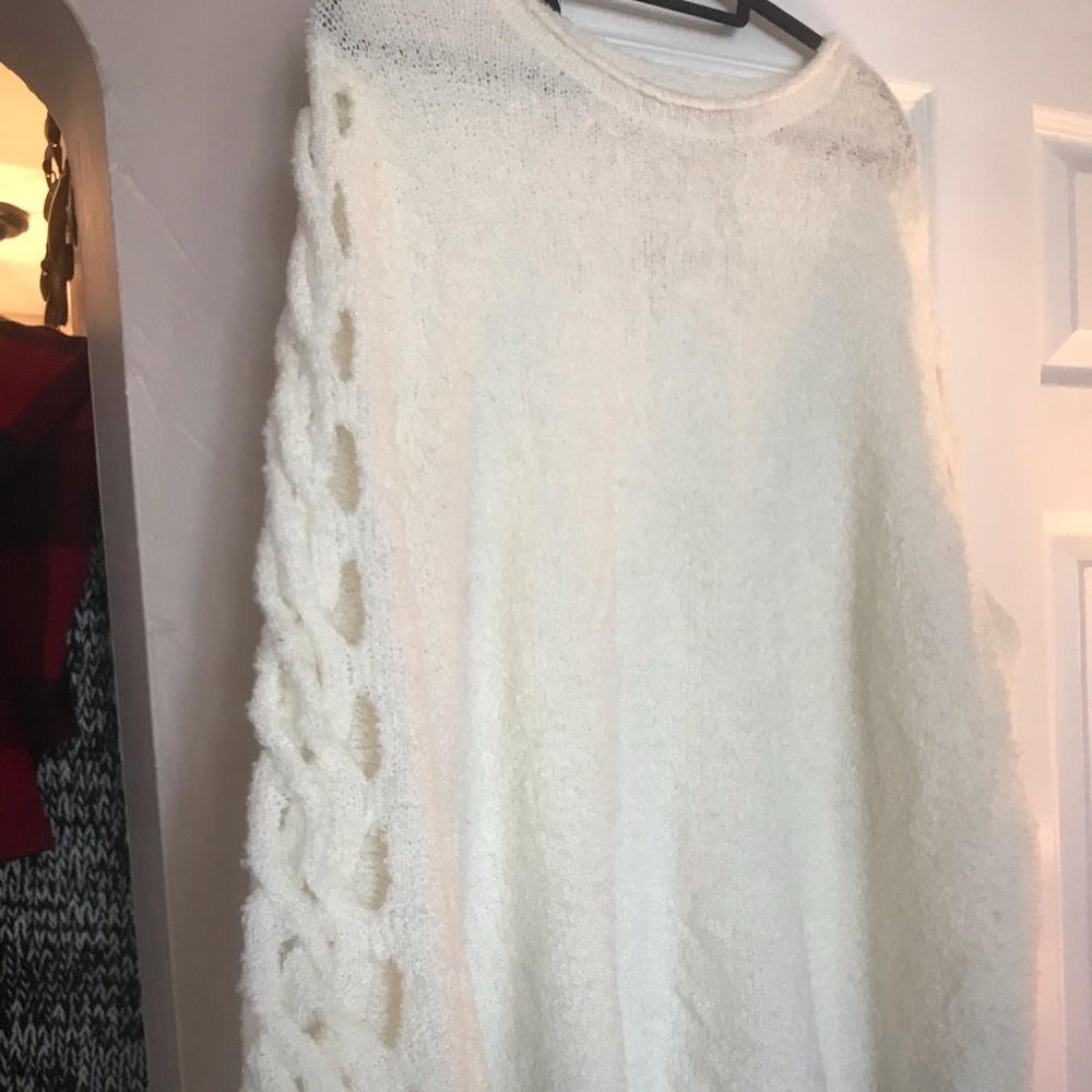 Cream colored  plus size sweater - Lattice Sleeve